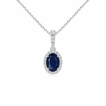 ANGARA Vintage Style Oval Sapphire Halo Pendant in 14K Solid Gold | 18&quot; Chain - £583.81 GBP