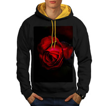 Wellcoda Beauty Red Rose Mens Contrast Hoodie, Romantic Casual Jumper - £31.45 GBP