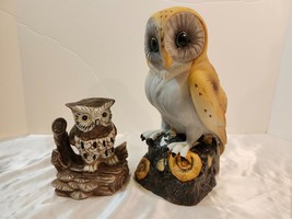 Set of 2 Vintage Hand painted Porcelain Owls Perched on a Log Figurines 70s-80s - £17.12 GBP