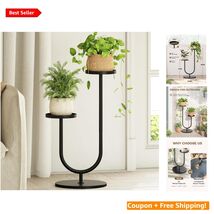 Elegant Black 2-Tier Metal Plant Stand - Ideal for Indoor &amp; Outdoor Spaces - $63.31