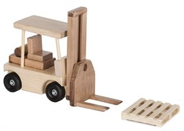 Forklift With Pallet - Walnut &amp; Maple Wood Construction Toy Truck Handmade Usa - £84.83 GBP