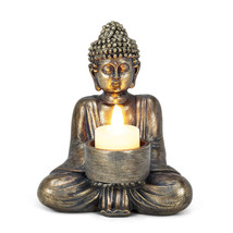 Sitting Buddha Tealight Candle Holder 6" High Antique Silver Meditate Buddhism 