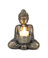 Sitting Buddha Tealight Candle Holder 6&quot; High Antique Silver Meditate Bu... - £22.57 GBP
