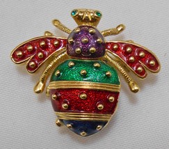 JOAN RIVERS Vintage INSECT BROOCH Pin + Watch Gold Tone Green Maroon Blu... - $44.95