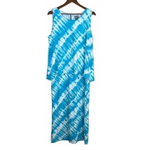 Chicos 2 Dress Large Blue Tie Dye Maxi Overlay Layered Flyaway Sleeveless Summer - £31.25 GBP