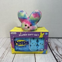 Peeps Tie Dye Bunny Plush &amp; 4ct Blue Marshmallow Gift Set 2024 Easter NEW - £10.38 GBP