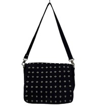 Black Canvas Purse O Ring Silver Metal Hardware Ear Gauges Design - £11.30 GBP