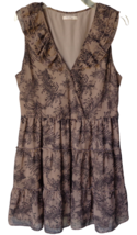 Brown Feather Print Ruffle Tiered Crossover Dress Jr Junior XL Sleeveles... - £7.77 GBP