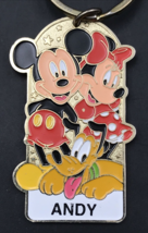 Disney &quot;ANDY&quot; Mickey Minnie Pluto Gold Tone Keychain 2.5&quot; x 1.5&quot; - £6.86 GBP