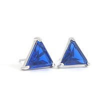 Trillion Blue Simulated Sapphire Triangle Stud Earrings 14K White Gold 1.80 CTW - £397.84 GBP