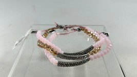 Lot 3 Vivi Bracelets Beaded Pink Gold Tone Silver Tone Breast Cancer Rhinestones - £11.67 GBP