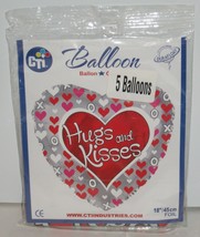 18&quot; Hugs And Kisses Heart Mylar Foil Balloon 5 PACK Valentines Day Heliu... - $10.88 CAD+