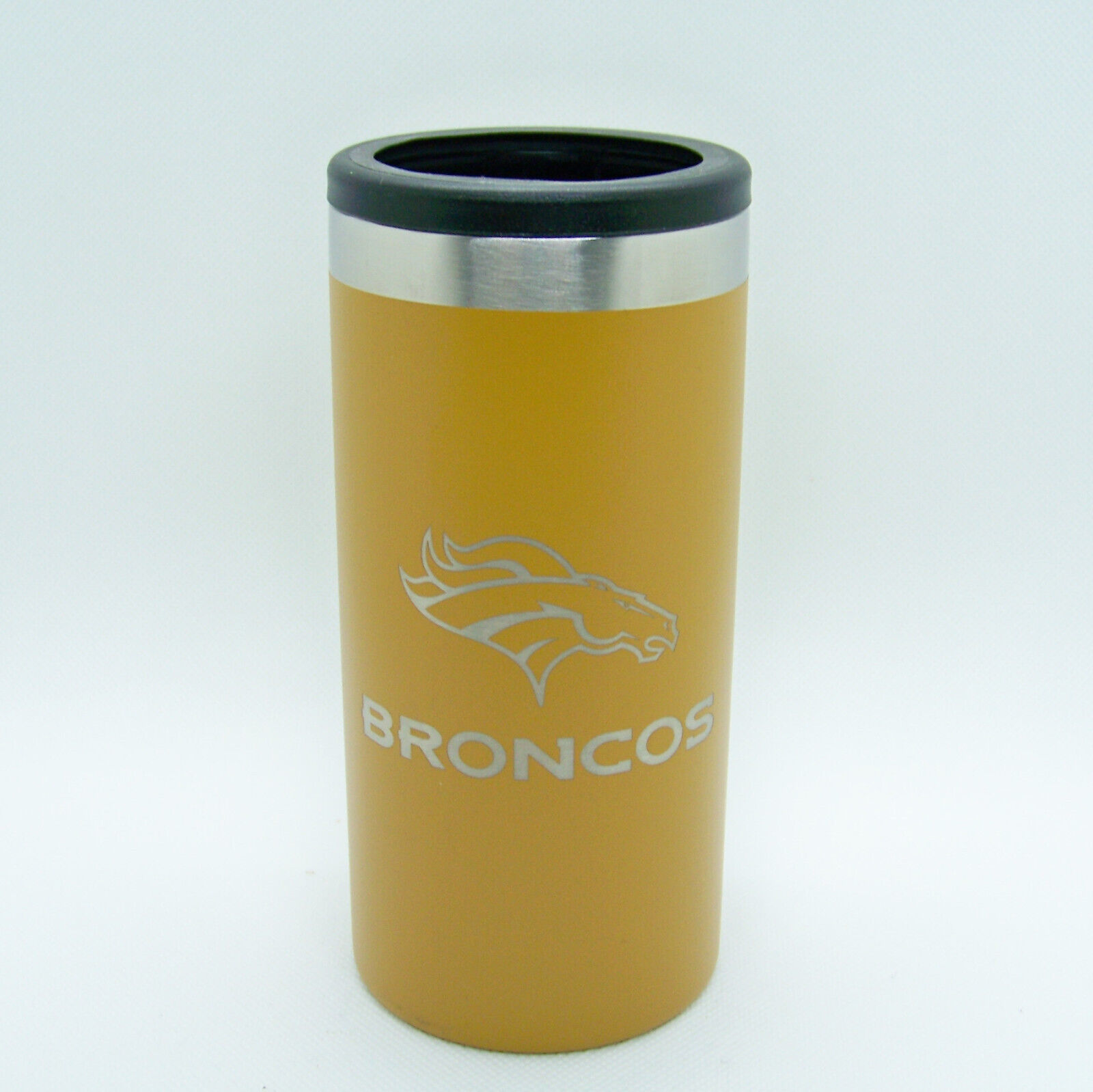 Denver Broncos 12 oz Etched Logo Stainless Steel Slim Can Holder Canyon - $22.77