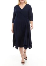 New Perception Navy Blue Fit And Flare Pleated Midi Dress Size 2 X Women $102 - £59.19 GBP