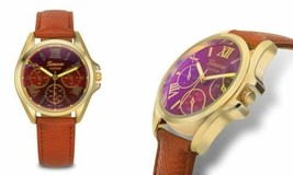 NEW Geneva Platinum 4906 Women&#39;s Mimic Collection Roman Brown Leather Gold Watch - £12.58 GBP