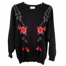 Vintage Dana Ashley Navy Embroidered Floral Grandma Sweater Small - $28.05