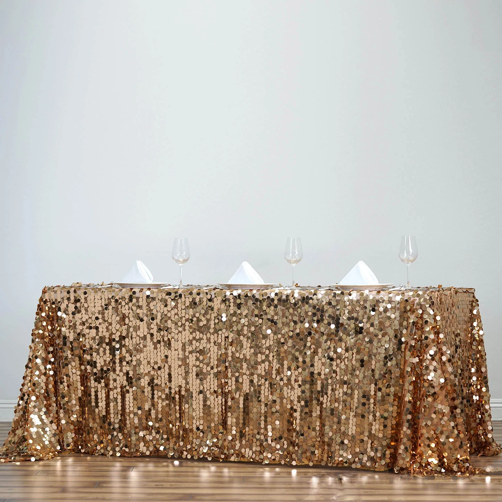 Gold - 90X156&quot; Rectangle Tablecloth Premium Big Payette Sequin Wedding - £110.75 GBP