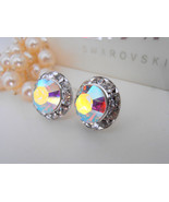 Aurora Borealis Swarovski Stud Earrings / Halo Earrings / Wedding Studs ... - £22.10 GBP