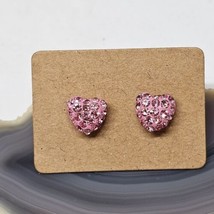 14K Yellow Gold - Crystal Pave Pink Heart Stud Earrings - $39.95