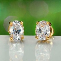 2Ct Oval Cut Lab Created Diamond Solitaire Stud Earrings 14K Yellow Gold... - $82.31
