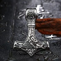 Men Silver Viking Thors Hammer Mjolnir Pendant Punk Rock Necklace Chain 24&quot; Gift - £12.65 GBP