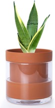 Terracotta Clay 6 Inch Self Watering Planter Pot With Glass, And Flowers. - £34.35 GBP