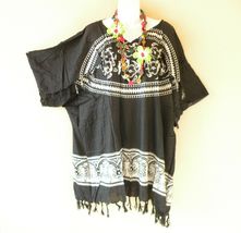 KB458 Turtle Batik V Neck Plus Kimono Poncho Hippy Women Blouse Top up t... - $24.90