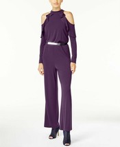 Thalia Sodi Womens Size XL Eggplant Solid Cold Shoulder Jumpsuit Chain Belt - £27.29 GBP