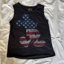 Disney Mickey Mouse Shirt Womens Distressed Black Tank Muscle American MED - $7.49
