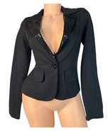 NEW No Boundaries Black Sequin Lapel Holiday Party Knit Blazer w/ Stretc... - $14.84