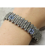 925 Sterling Silver - Topaz &amp; Marcasite Floral Tennis Bracelet - BT1015 - $131.38