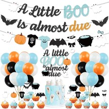 Blue Halloween Baby Shower Decorations, A Little Boo Is Almost Due Banner,Cute G - £27.17 GBP