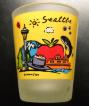 Seattle Shot Glass Yellow Panels on Frosted Glass Stylized Cityscape and Heart - £5.50 GBP