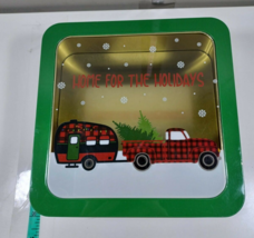 8 x 8 inch holiday tin with small santa tin and ornment hooks - £4.67 GBP