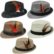 FEDORA HAT with BAND &amp; FEATHER Trilby Gangster Panama Classic Jazz Vinta... - £10.15 GBP+