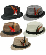 FEDORA HAT with BAND &amp; FEATHER Trilby Gangster Panama Classic Jazz Vinta... - £10.26 GBP+