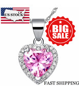 Necklaces Pendants Pink Heart Cubic Suspension Silver Color Necklace Bij... - $228.24 MXN