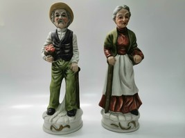 Vintage Fine Bisque Porcelain Figurines Old Country Man and Woman with Fruits - £37.08 GBP