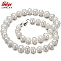 Simple Mom Necklace White Natural Freshwater Pearls Choker Necklace for Women Pe - £21.95 GBP