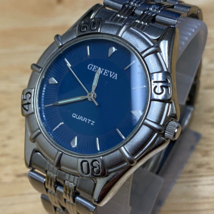 Geneva Mens Silver Blue Dial Rotating Bezel Analog Quartz Watch~New Battery - £18.97 GBP