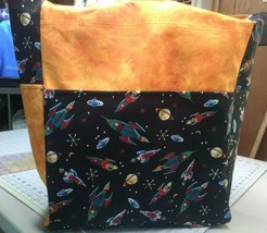 Rockets Galaxy Spaceships Stars Planets Large Purse/Project Bag Handmade... - $46.41