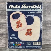 Vintage 1988 Dale Burdett Cross Stitch Baby Teddy WC 020 Tear-Away Canvas Bear - $7.84