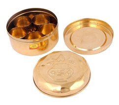 Pure Brass Box Small Mandir Roli  Dibbi with 5 Containers (Small | Diam ... - $39.59