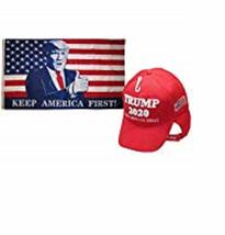 3&#39;x5&#39; USA Trump Keep America First! Flag &amp; Trump 2020 Keep America Great Red Hat - £13.19 GBP