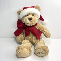 GUND Teddy B Caring Bear Plush Tan Christmas Santa Hat Bow 43635 Stuffed Toy 16&quot; - £14.78 GBP