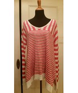 NWT Desigual Jers Mabel Pink &amp; Off White Stripe V-Neck Sweater Size Large - £31.37 GBP