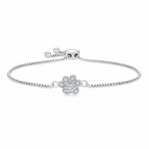 0.10Ct Round VVS/DE Moissanite Set Paw Adjustable Bolo Bracelet in 925 Silver - £60.43 GBP