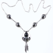 Vintage Navajo Claw and feather sterling onyx necklace - £86.73 GBP