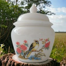 Avon Milk Glass Jar Floral Bird Apothecary Ginger Bathroom Vintage Cotta... - $22.76