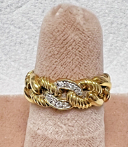 David Yurman Polished 18 Karat Yellow Gold Twisted Chain Link Ring with Diamonds - $1,435.50